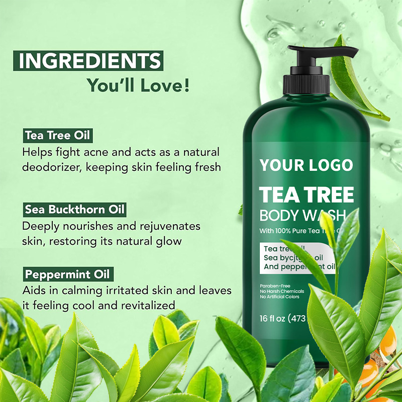 Tea Tree Body Wash With Peppermint and Sea Buckthorn Oil for Nail Conditions Body Odor and Itching(pic2)