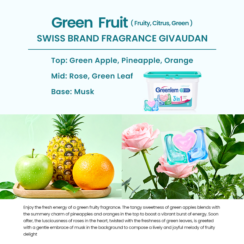 Eco-Friendly 3-in-1 Laundry Detergent Pods (Red/Blue/Green) | Stain Removal & Color Protection | Green Fruit Scent(pic6)