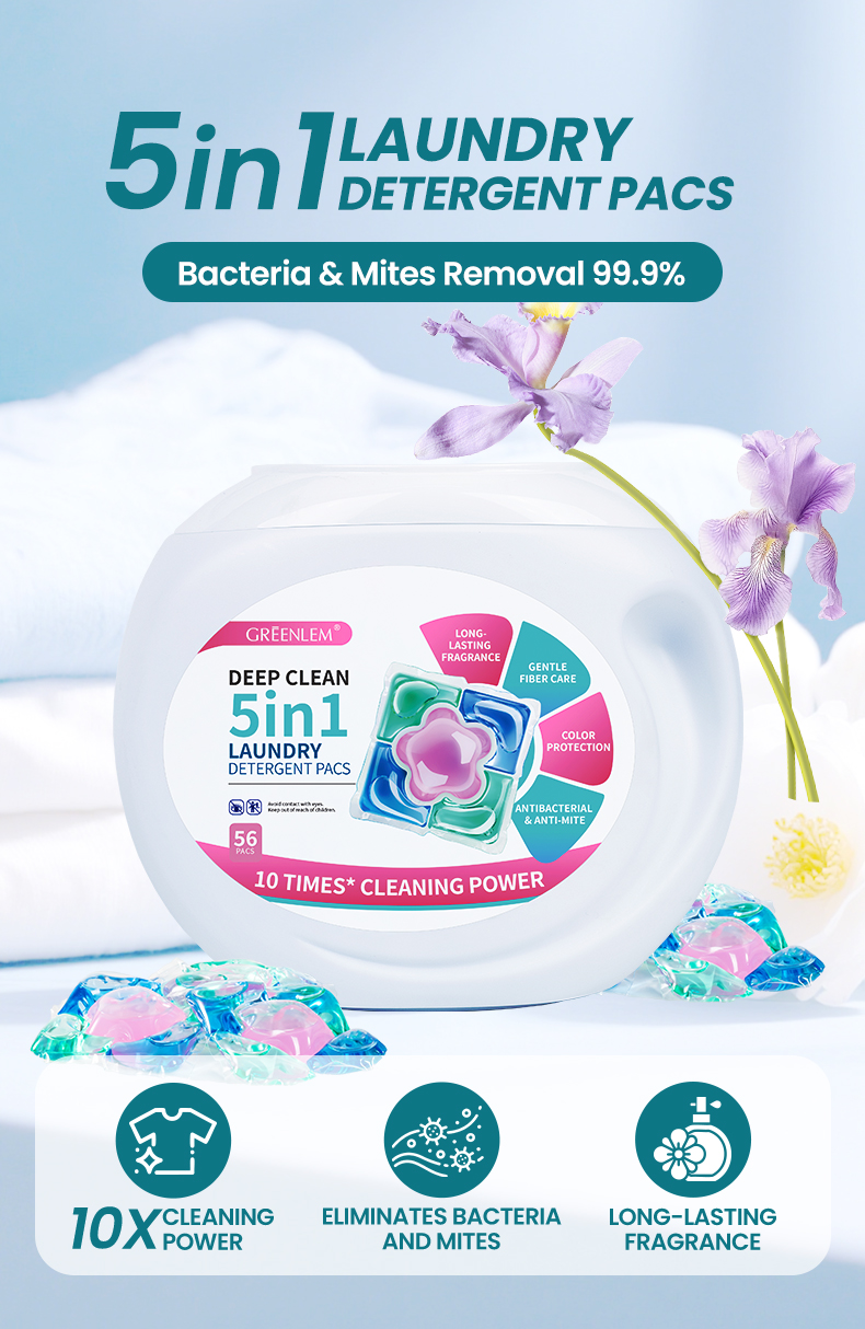 High Quality 5-in-1 Satin Removal DisposableDetergent Capsules Biodegradable Laundry Pods folApparel OEM Private Label Solid(pic1)