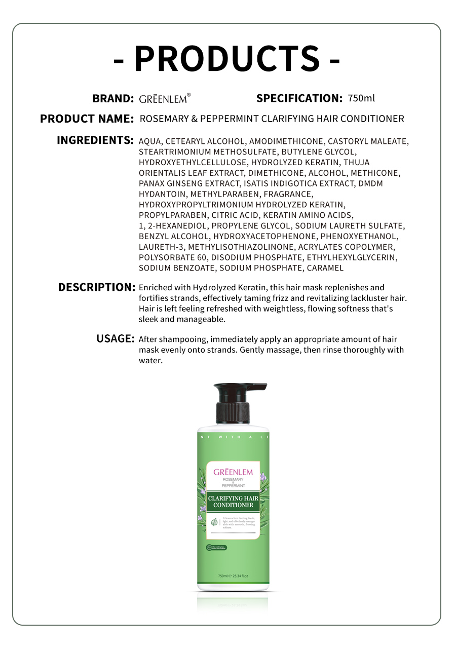 GreenLem ROSEMARY PEPPERMINT CLARIFYING HAIRCONDITIONER Strengthening Nourishing Refreshing Shampoo Natural Hair(pic6)