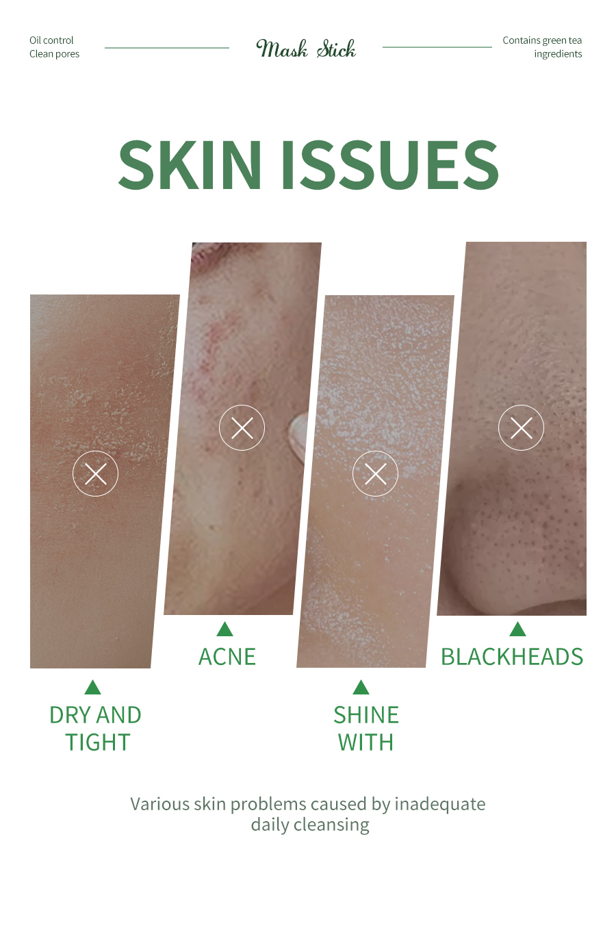 GreenLem OEM ODM Green Tea Face Mask Stick Oil Control Lightening & Nourishing Formula for Female(pic2)