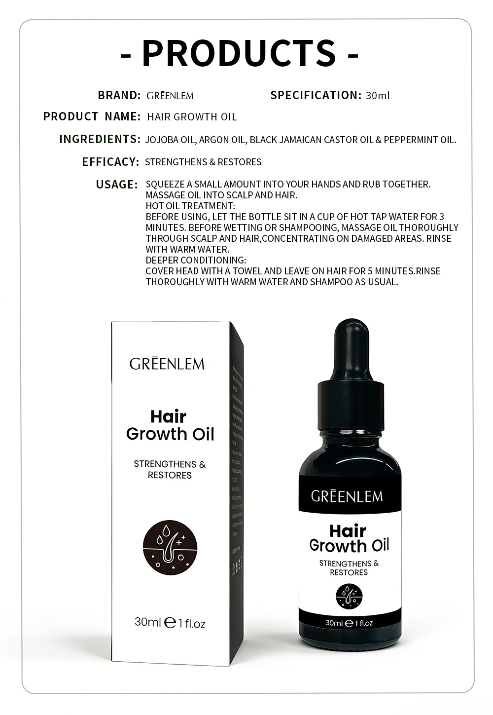 Greenlem Hair Growth Oil STRENGTHENS &RESTORES(pic5)