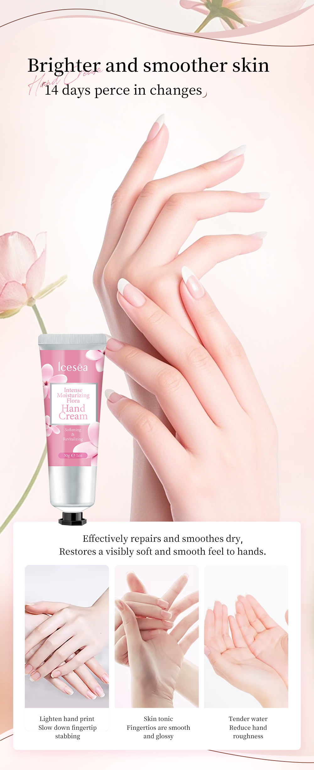 Icesea High Moisturizing Floral Hand Cream with Nourishing & Softening Formula for Smooth Skin Daily Hydration(pic3)
