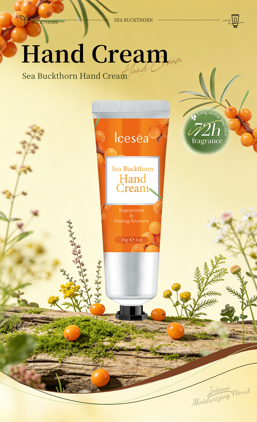 Icesea Sea Buckthorn Regenerating Healing Hand Cream with Intensive Repair for Dry/Cracked Skin Moisturizing & Nourishing Care(pic1)