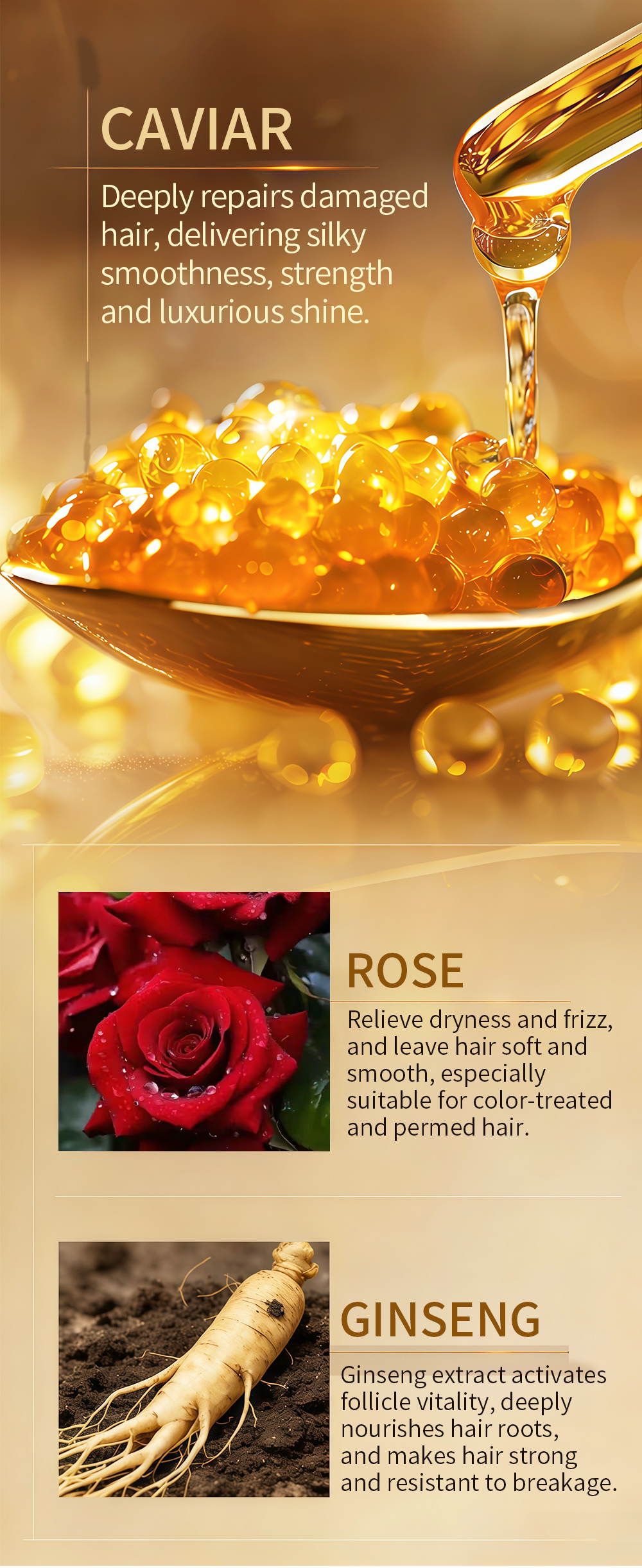 Icesea Gold Caviar Hair Nourishing & Repair Essence for Stronger Roots Damaged Dry Frizzy Hair(pic4)