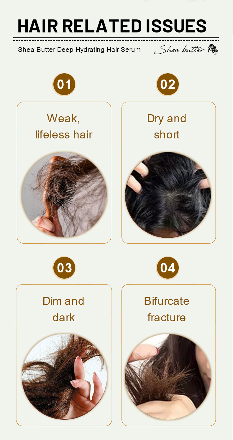 OEM or Own Brand:Nourishing Shea Butter Leave-In Serum for Dry/Damaged/Frizzy Hair Adds Shine & Smoothness(pic2)
