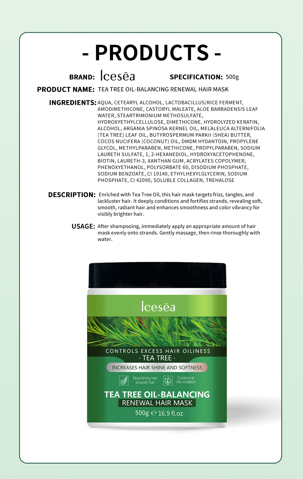 Icesea Tea Tree Oil Control Conditioning Hair Treatment, Repairing Damaged Hair Quality(pic5)