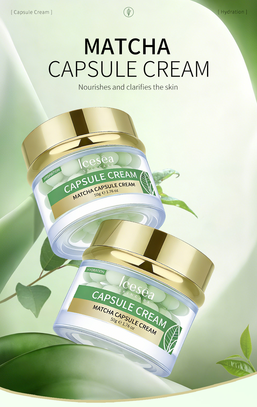 OEM: Matcha Capsule Cream Hydrating Facial Moisturizer with Soothing Green Tea Extract for Smooth Bright Skin Care Benefits(pic1)