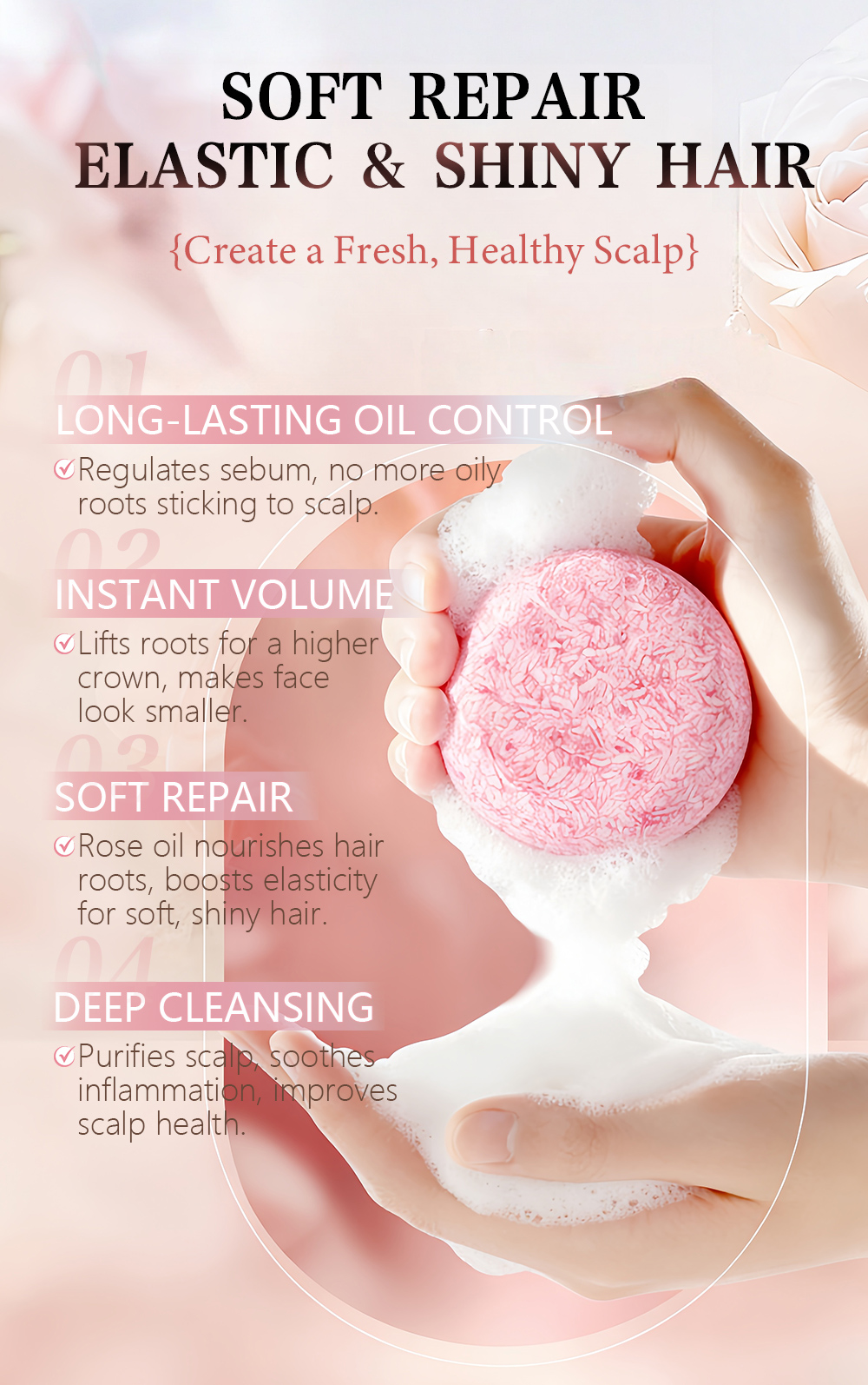Custom Rose Oil Shampoo Bar, Factory Supply Fluffy Hair Solid Shampoo, Private Label Hair Care OEM(pic3)