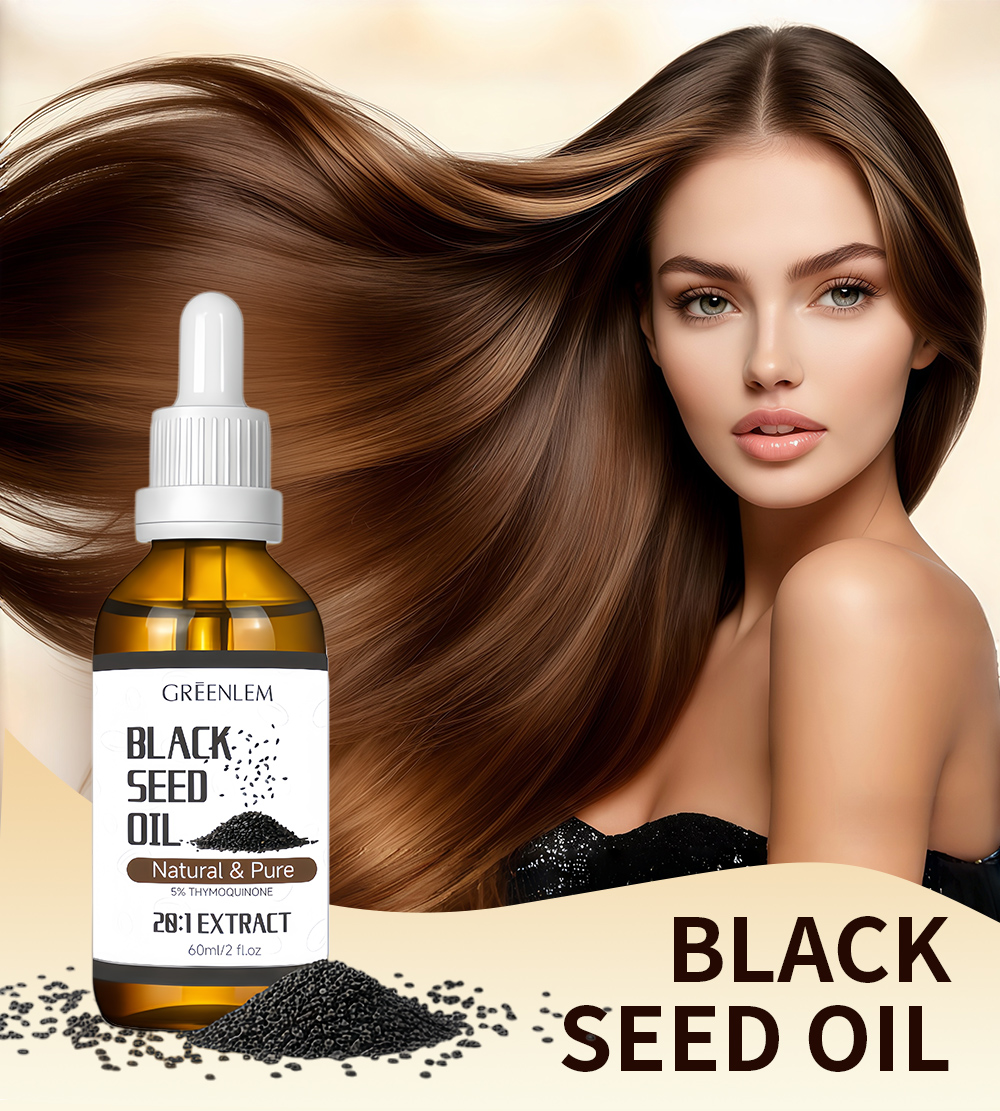 GREENLEM Black Seed Oil Serum Repair Split Ends Hair Growth Hydrate Skin 5% Thymoglutonine 28:1 Extract 60ml(pic1)