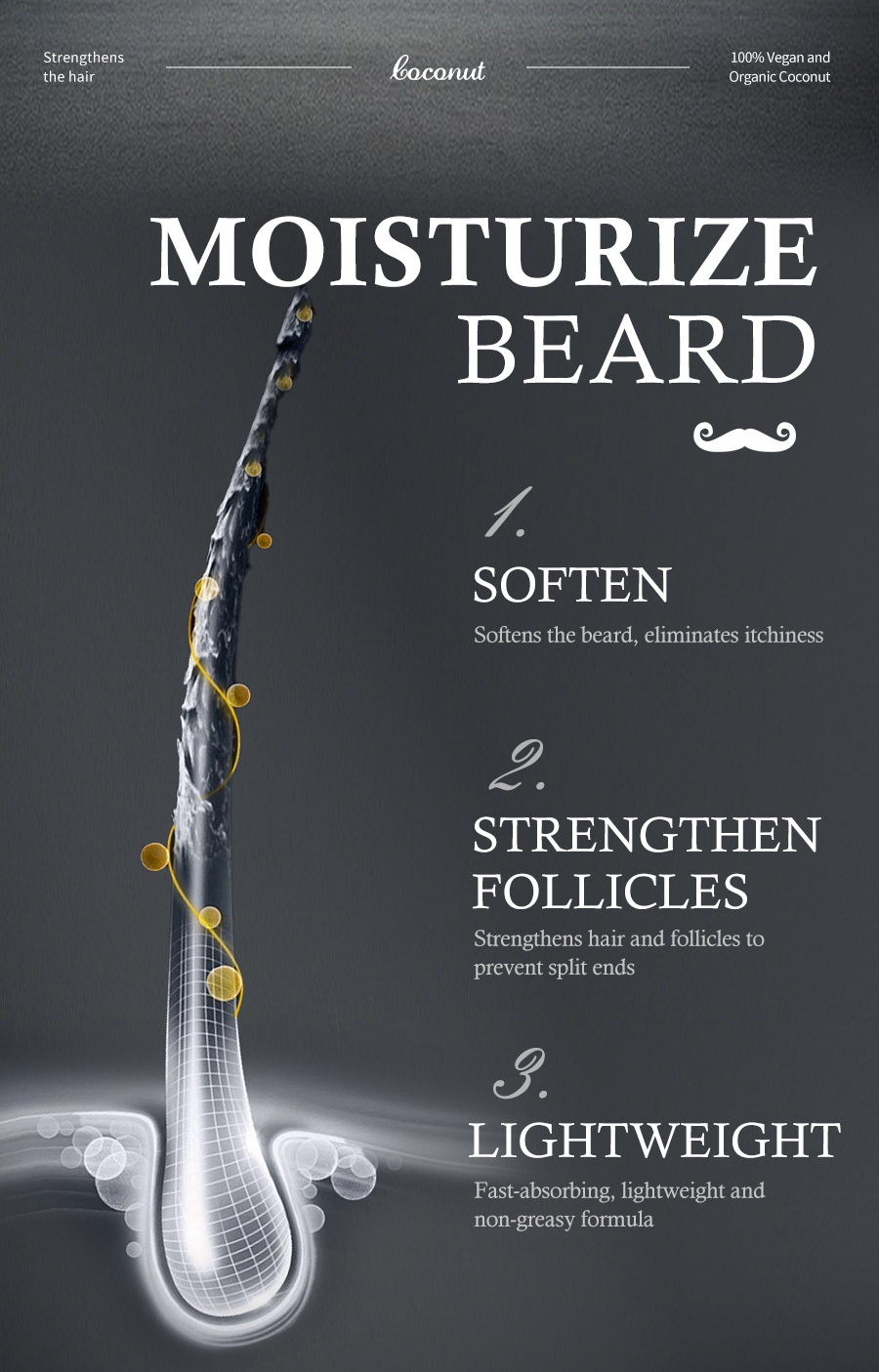 Icesea Organic Coconut Beard Oil Moisturizing Strengthening Vegan Beard Care OEM Wholesale(pic3)