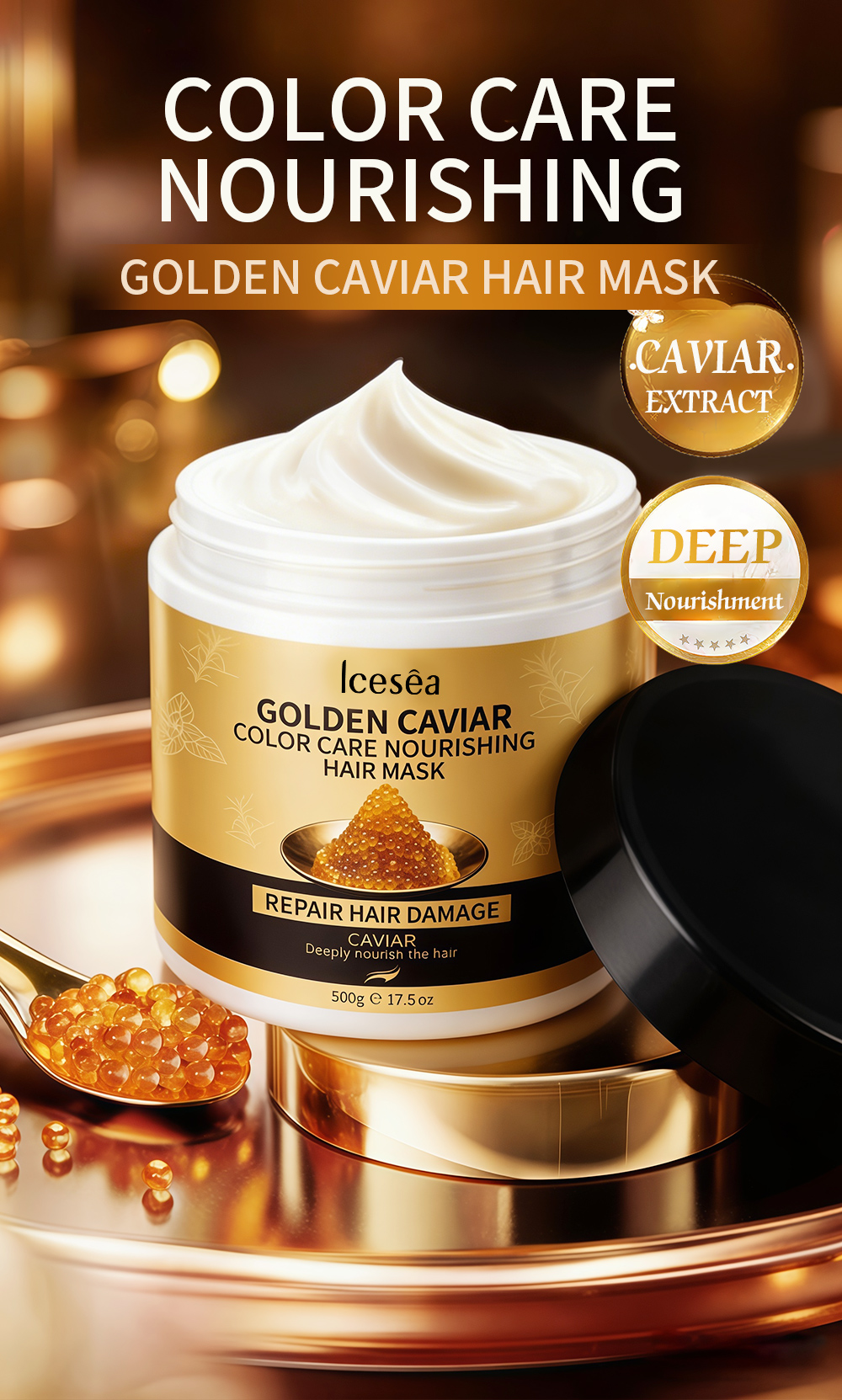 Icesea Golden Caviar Hair Mask Color Care Repair Damaged Hair Nourishing OEM Wholesale(pic1)