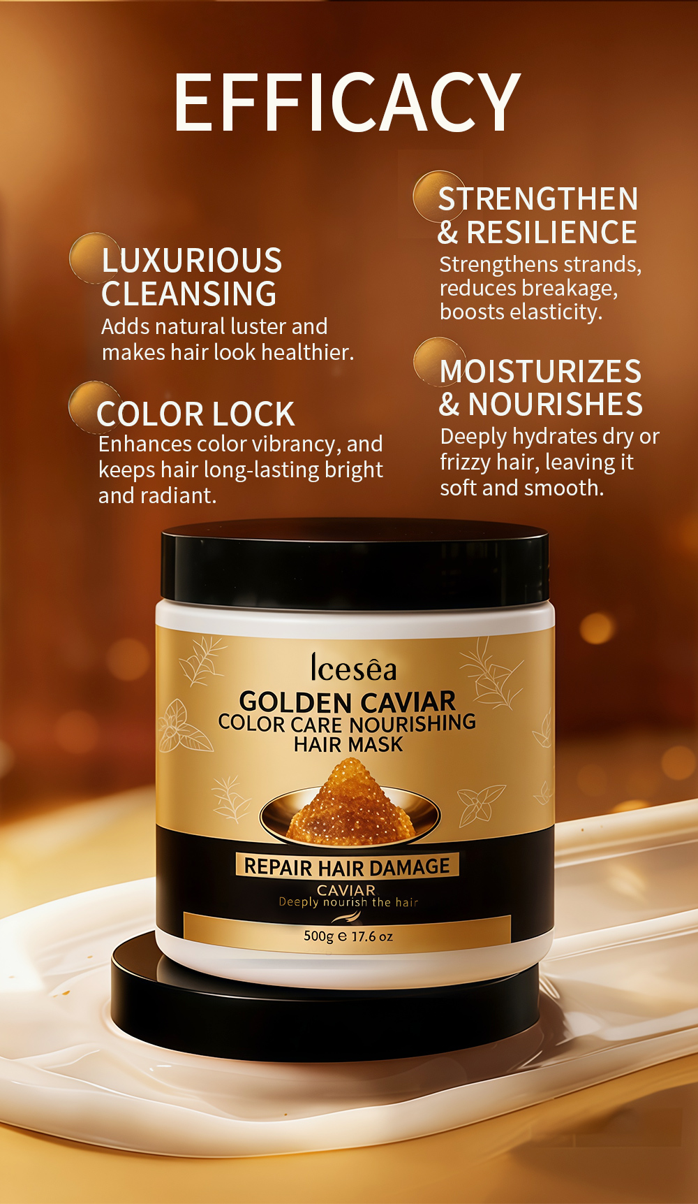 Icesea Golden Caviar Hair Mask Color Care Repair Damaged Hair Nourishing OEM Wholesale(pic3)