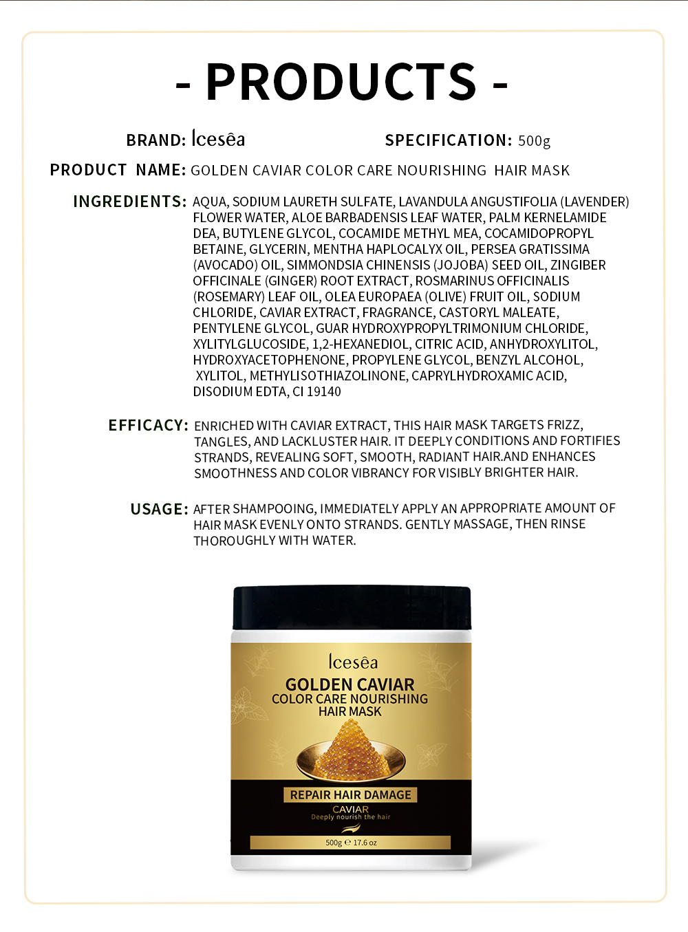 Icesea Golden Caviar Hair Mask Color Care Repair Damaged Hair Nourishing OEM Wholesale(pic5)