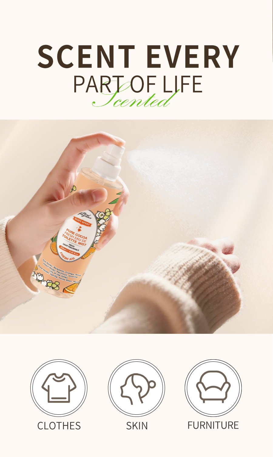 Private Label Pure Cocoa Body Mist, OEM Fresh Eau de Toilette Spray, Wholesale Fragrance Mist(pic2)