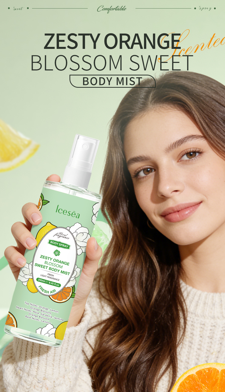Custom Orange Body Mist, Factory Supply Light Fragrance Body Spray, Private Label Perfume OEM(pic1)