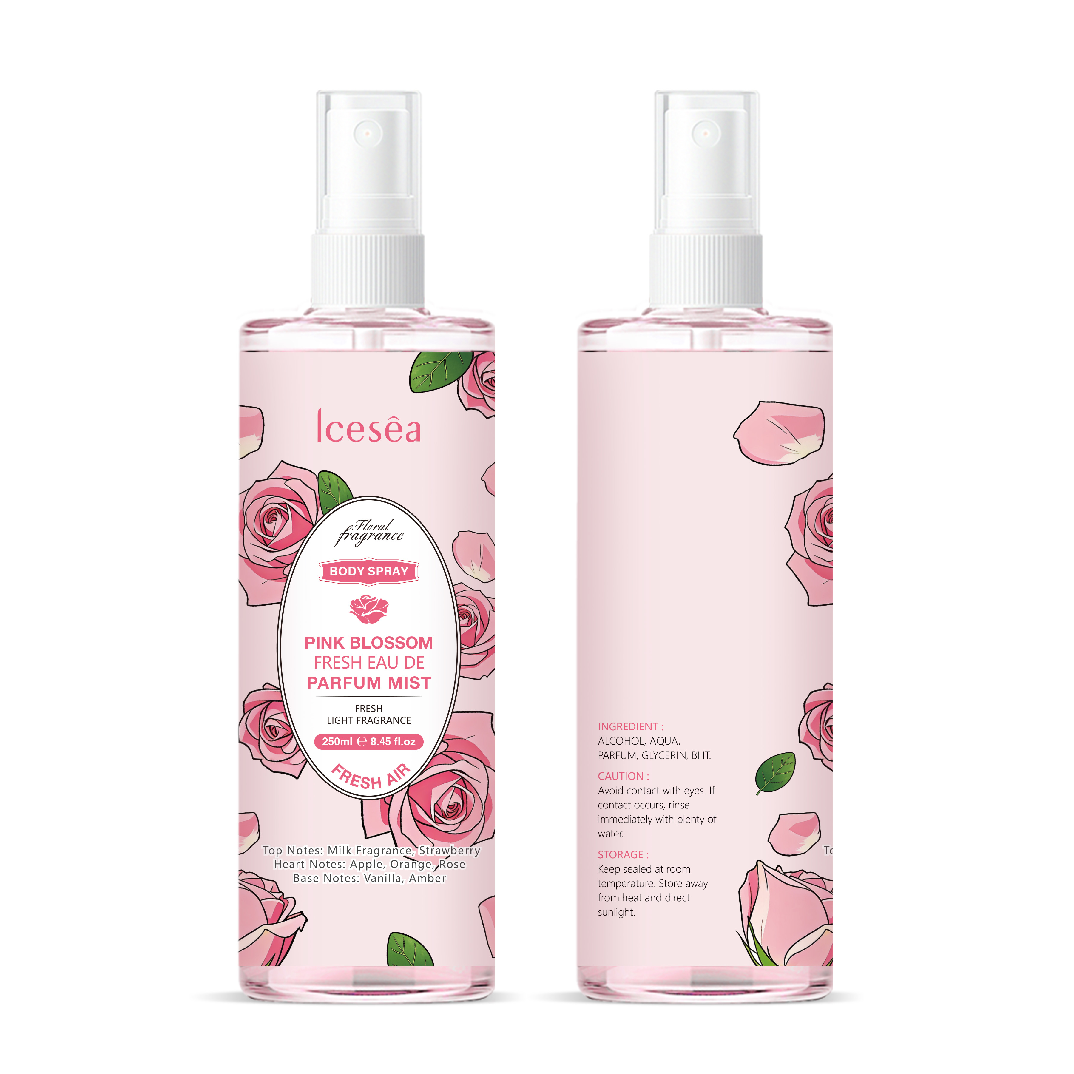 OEM:Pink Floral Language Body Mist Spray