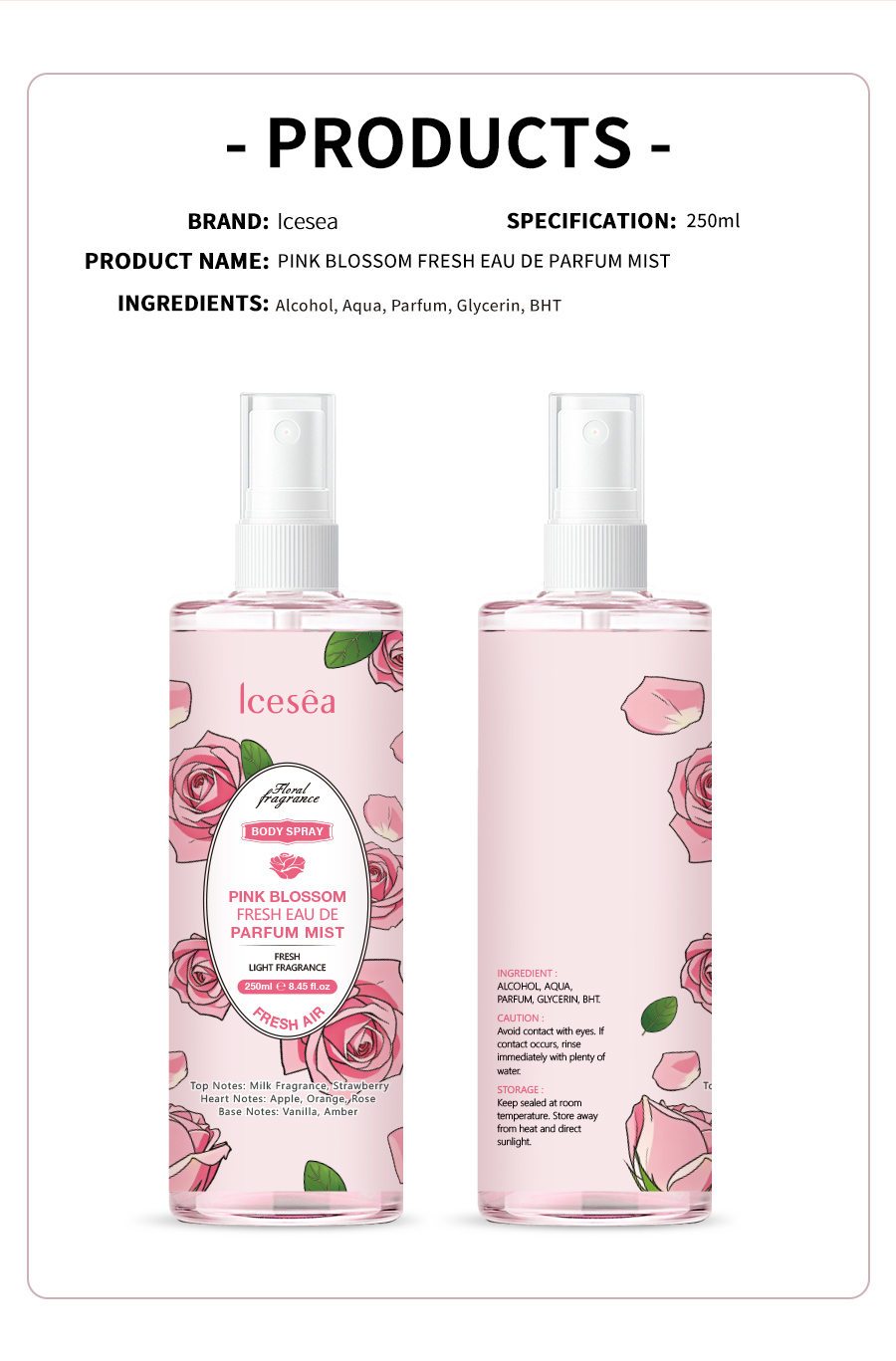 OEM:Pink Floral Language Body Mist Spray Light Perfume Apple Citrus Rose Long Lasting Odor Neutralizer for Women Men Daily Use(pic4)