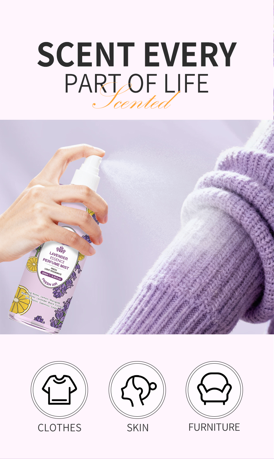 OEM Lavender Fragrance Spray Body Mist Subtle Scent Calming Soothing Long Lasting Odor Neutralizer Relaxing for Daily Use(pic2)
