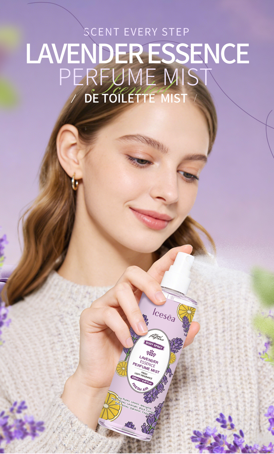 OEM Lavender Fragrance Spray Body Mist Subtle Scent Calming Soothing Long Lasting Odor Neutralizer Relaxing for Daily Use(pic1)