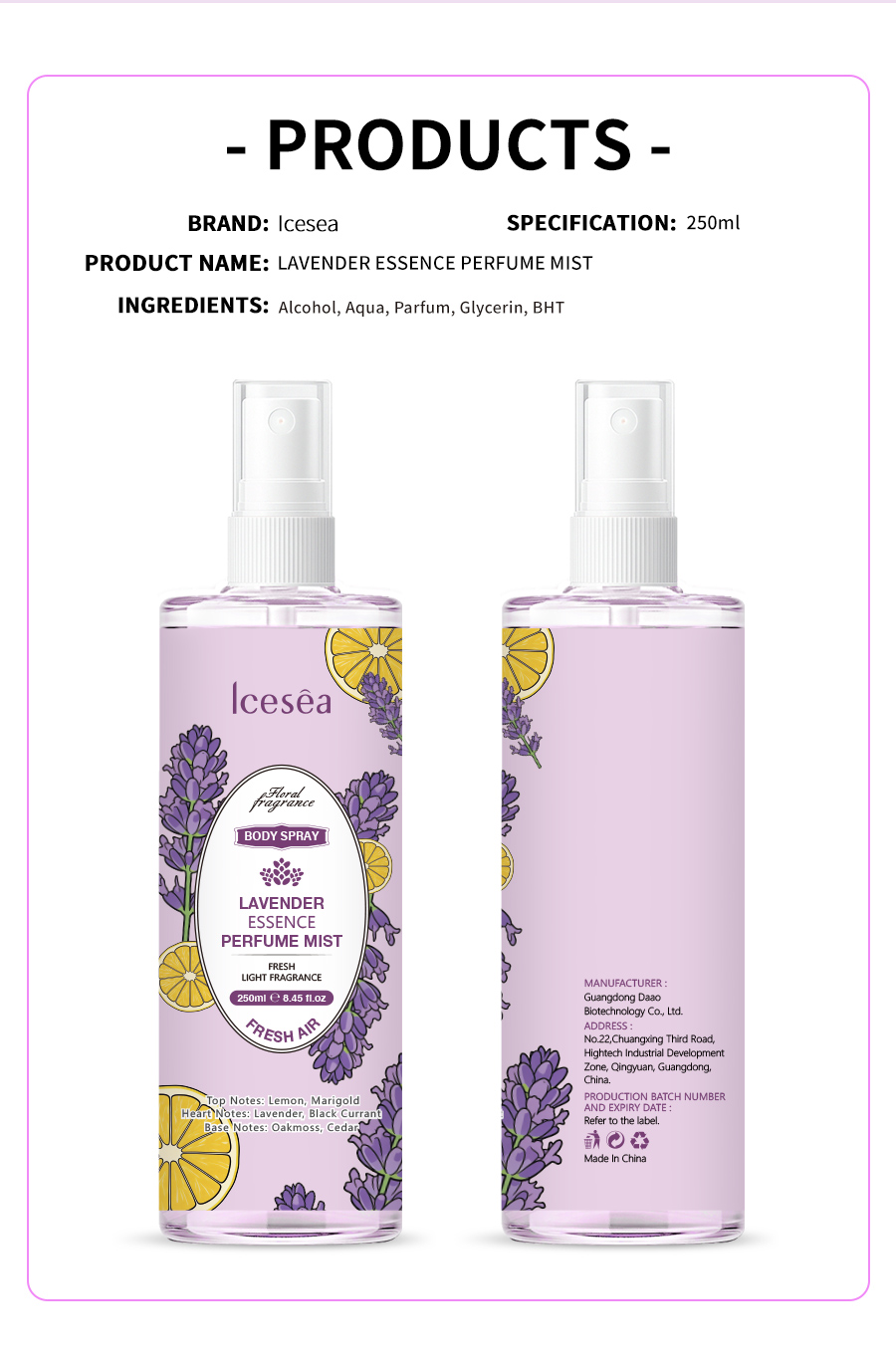 OEM Lavender Fragrance Spray Body Mist Subtle Scent Calming Soothing Long Lasting Odor Neutralizer Relaxing for Daily Use(pic4)