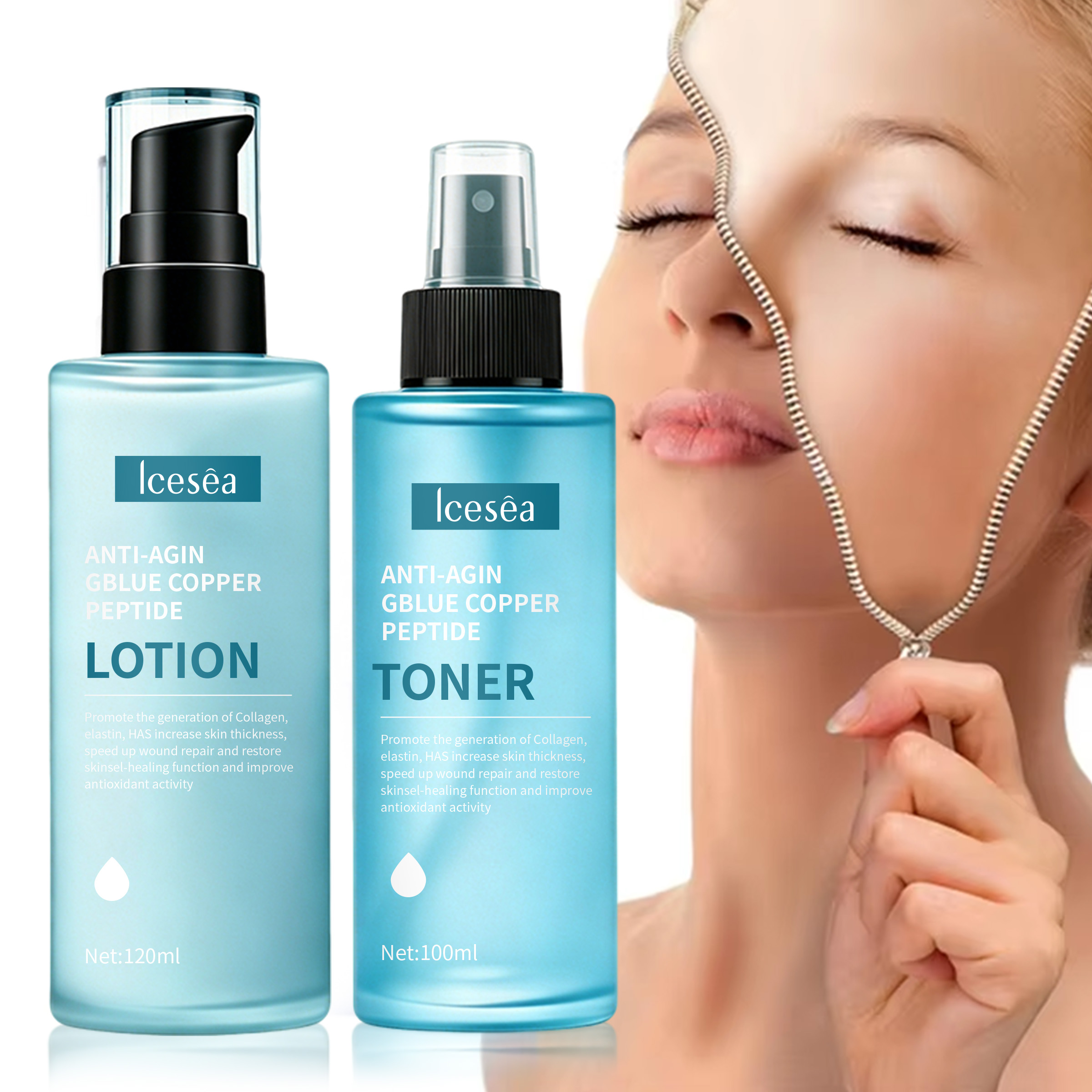 Private Label Copper Peptide 2 in 1 Face Set Lotion + Toner Blemish Prone Skin Repairing Pore Minimizer OEM Manufacturer(pic1)