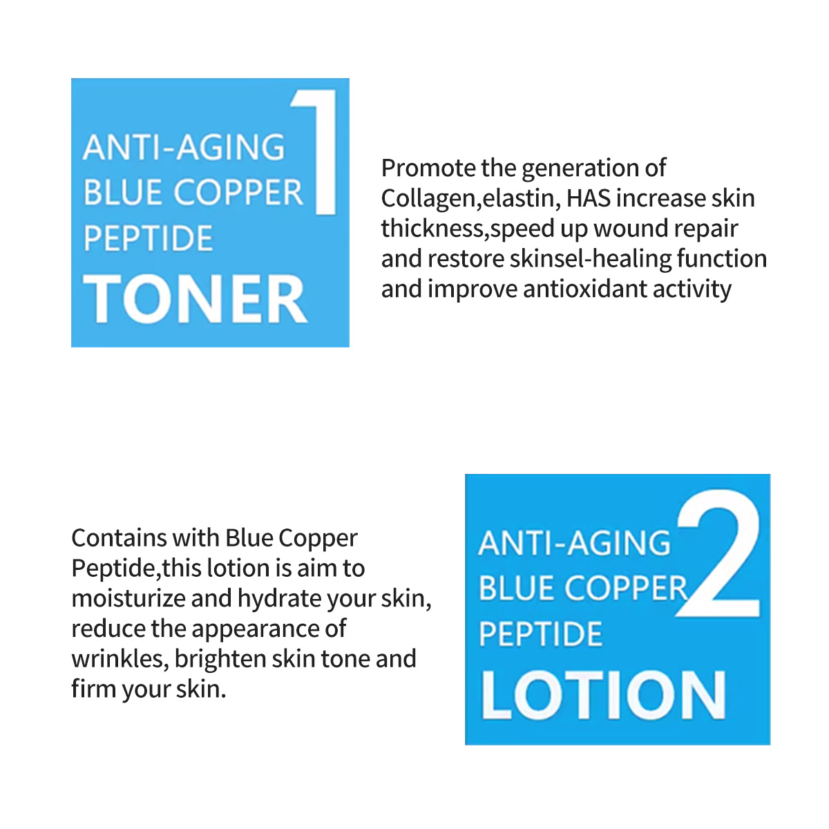Private Label Copper Peptide 2 in 1 Face Set Lotion + Toner Blemish Prone Skin Repairing Pore Minimizer OEM Manufacturer(pic3)