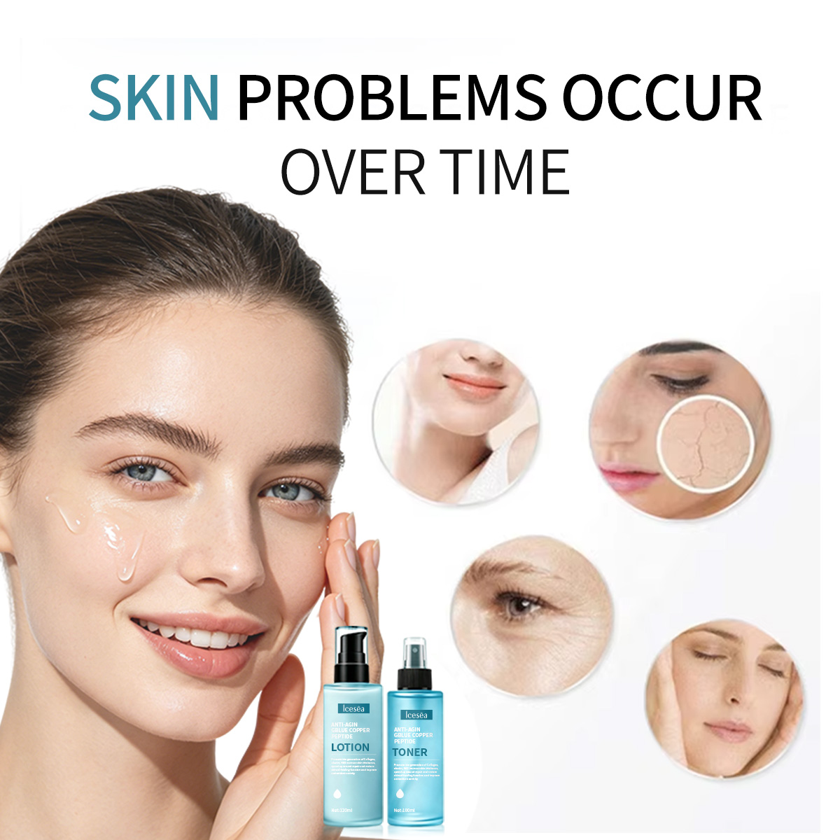 Private Label Copper Peptide 2 in 1 Face Set Lotion + Toner Blemish Prone Skin Repairing Pore Minimizer OEM Manufacturer(pic2)