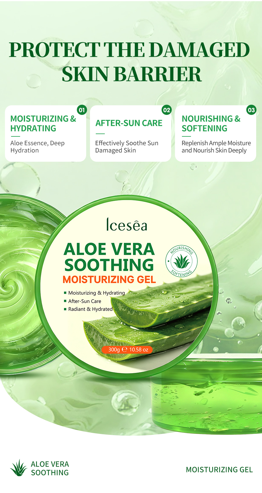 Icesea Aloe Vera Soothing Moisturizing Gel After-Sun Care Hydrating Repair OEM Wholesale(pic3)