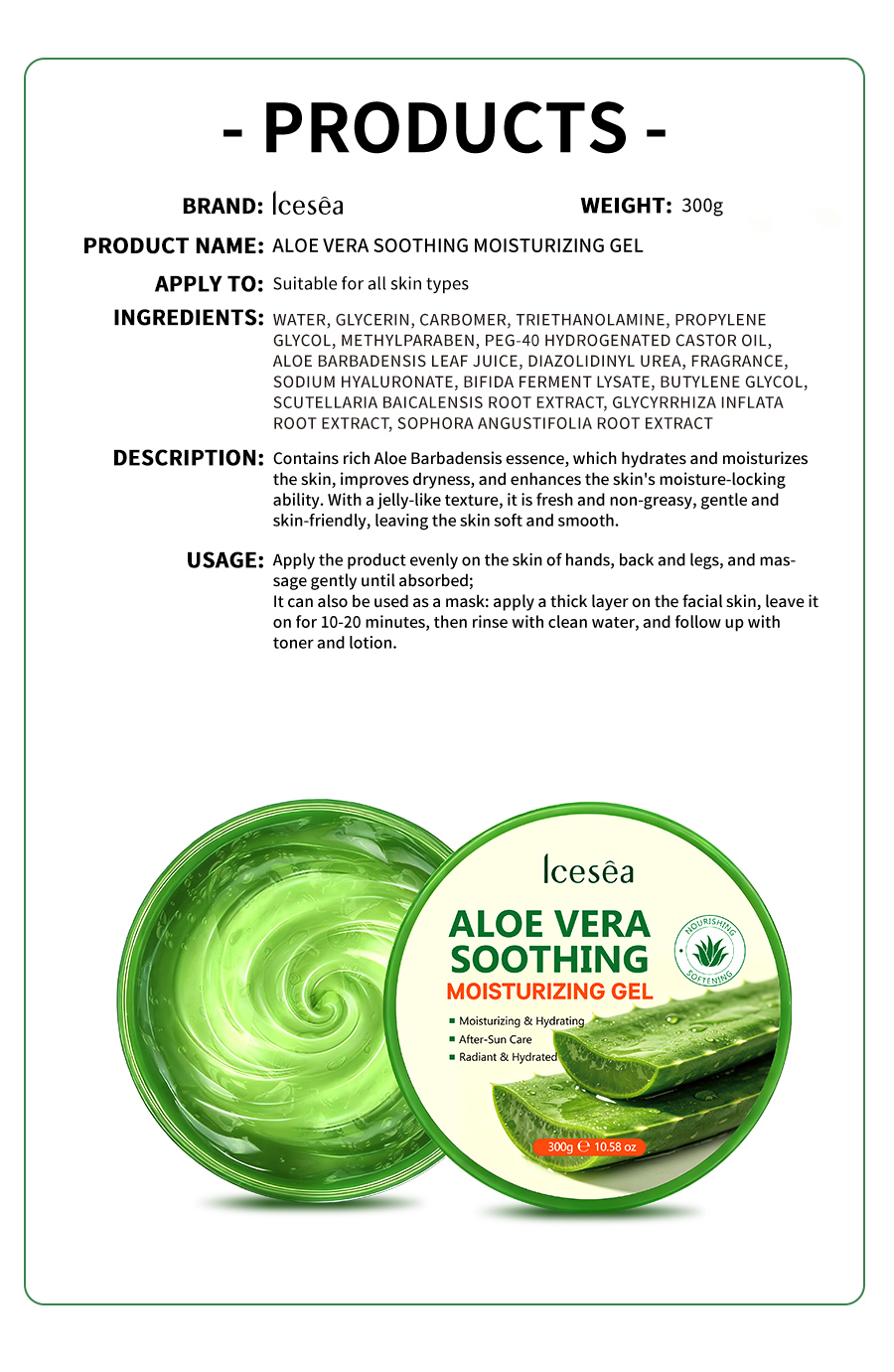 Icesea Aloe Vera Soothing Moisturizing Gel After-Sun Care Hydrating Repair OEM Wholesale(pic5)