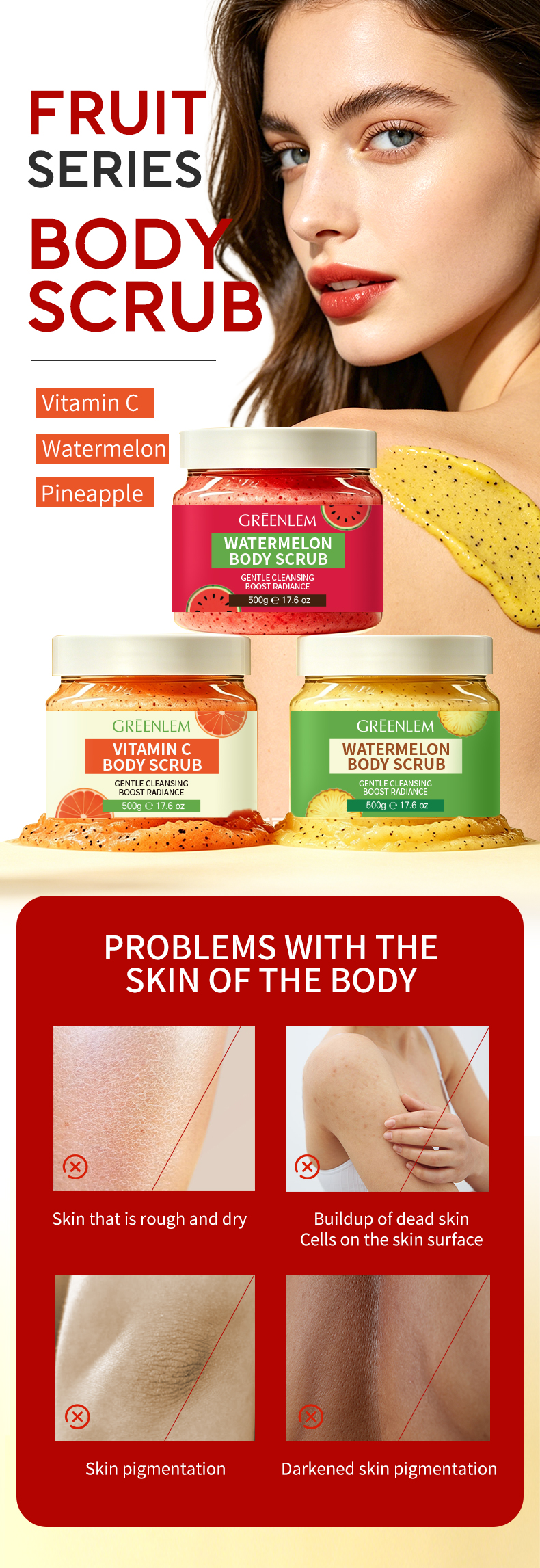 GREENLEM Avocado Coconut Body Scrub Gentle Cleansing Boost Radiance Exfoliating 300g/10.5oz(pic1)