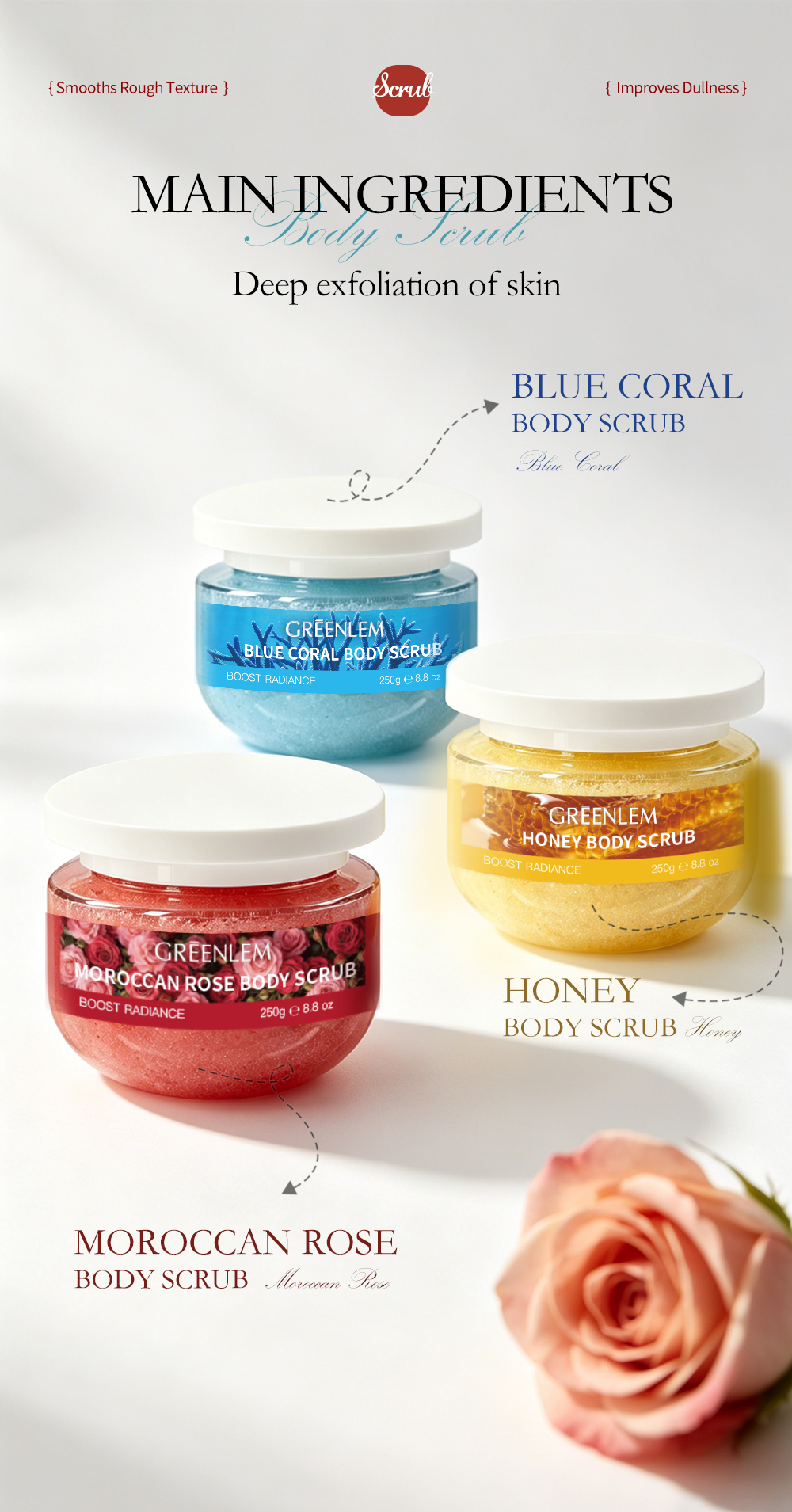 GREENLEM Honey Body Scrub Gentle Cleansing Boost Radiance Exfoliating 250g/8.8oz(pic5)