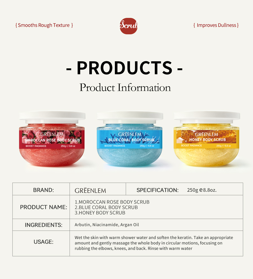 GREENLEM Honey Body Scrub Gentle Cleansing Boost Radiance Exfoliating 250g/8.8oz(pic6)