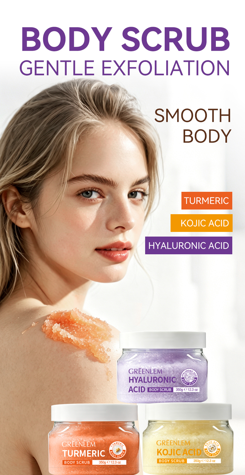 GREENLEM Turmeric Kojic Acid Body Scrub Dark Spot Fading Even Skin Tone 350g/12.3oz(pic1)