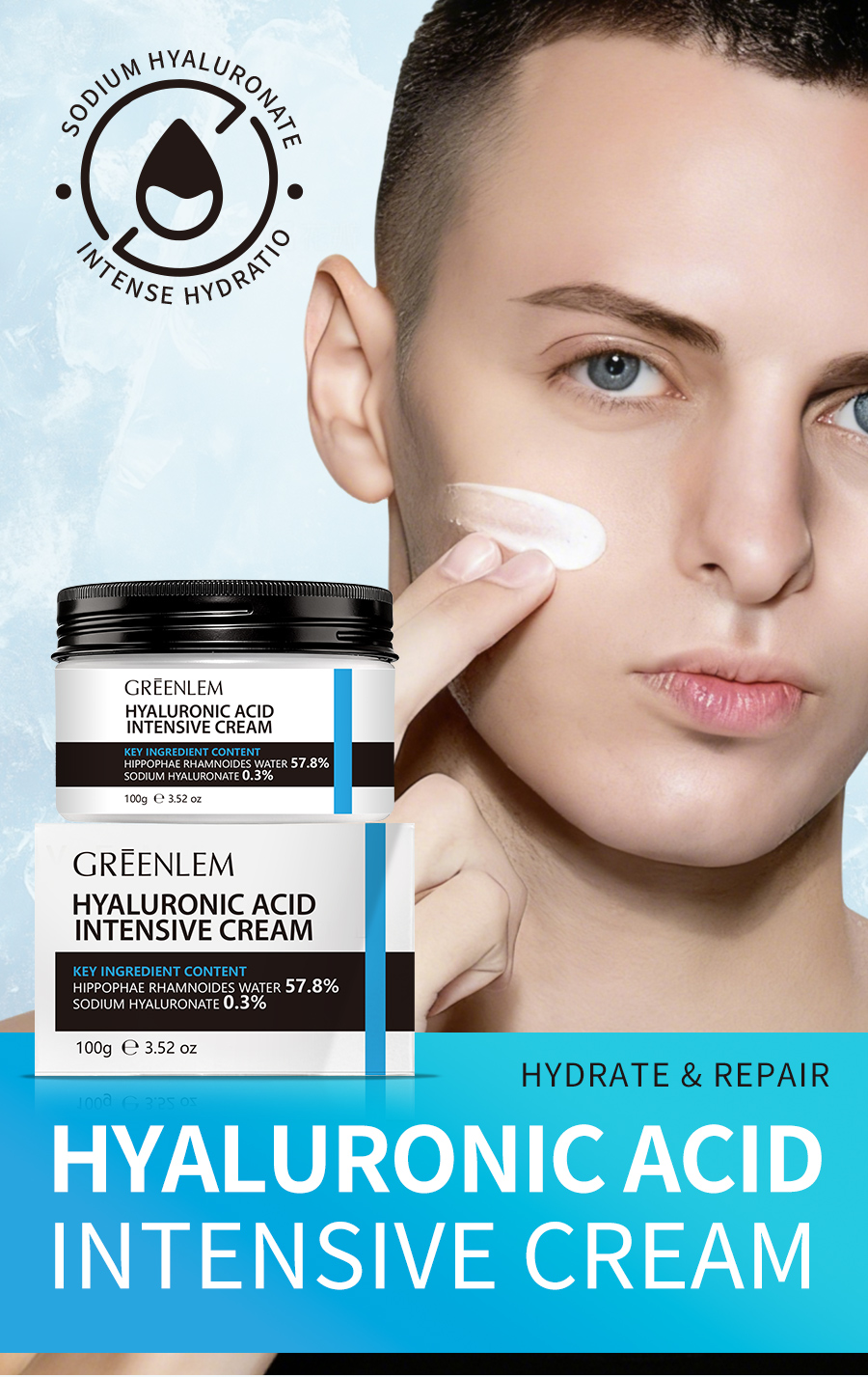 GREENLEM Hyaluronic Acid Intensive Cream Deep Moisturizing Face Cream for Dry Skin Daily Night Facial Lotion(pic1)