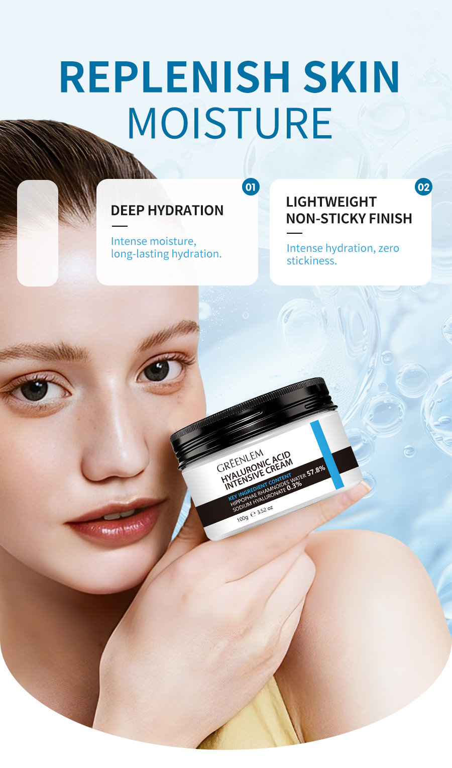 GREENLEM Hyaluronic Acid Intensive Cream Deep Moisturizing Face Cream for Dry Skin Daily Night Facial Lotion(pic3)