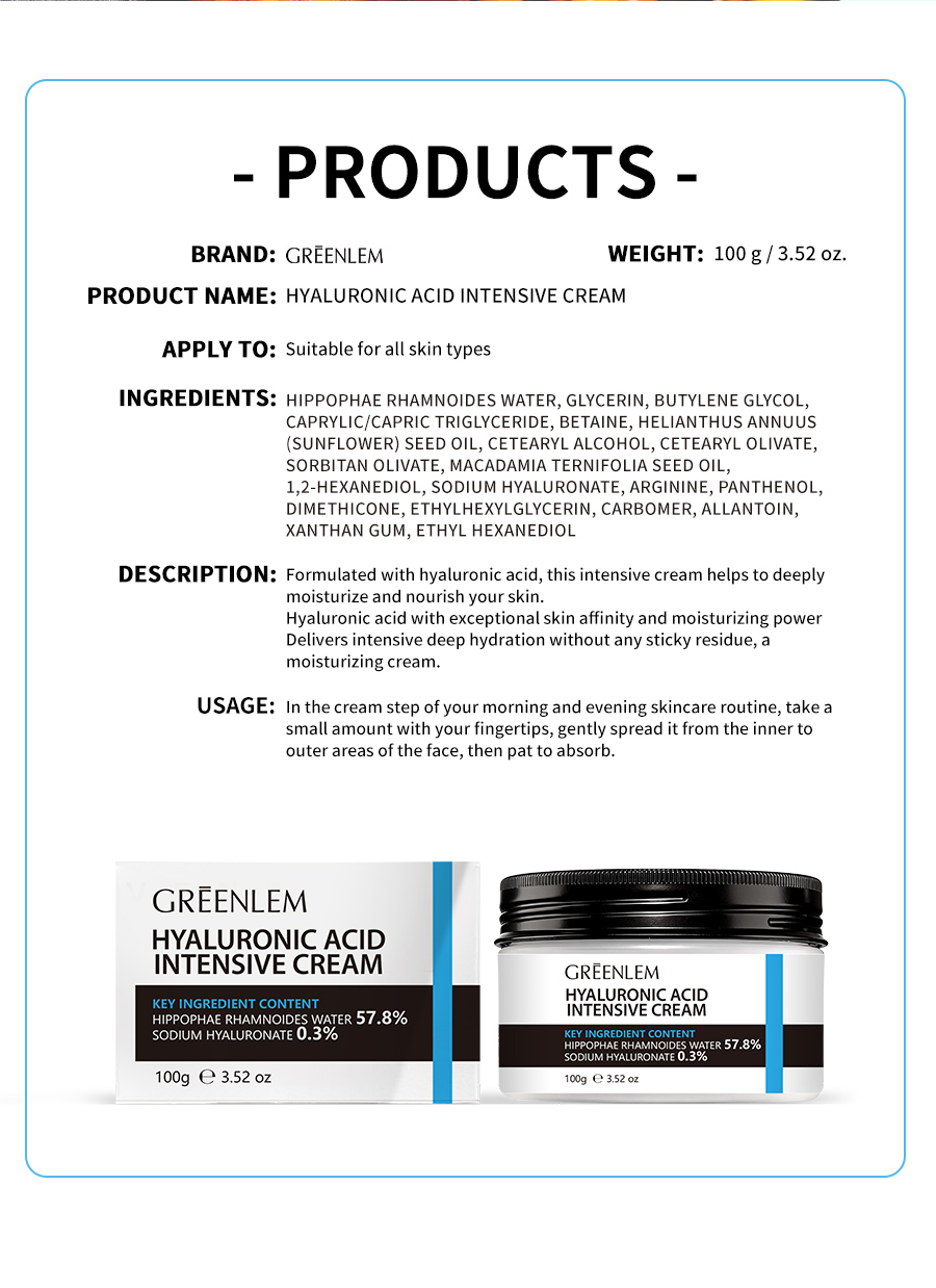 GREENLEM Hyaluronic Acid Intensive Cream Deep Moisturizing Face Cream for Dry Skin Daily Night Facial Lotion(pic5)