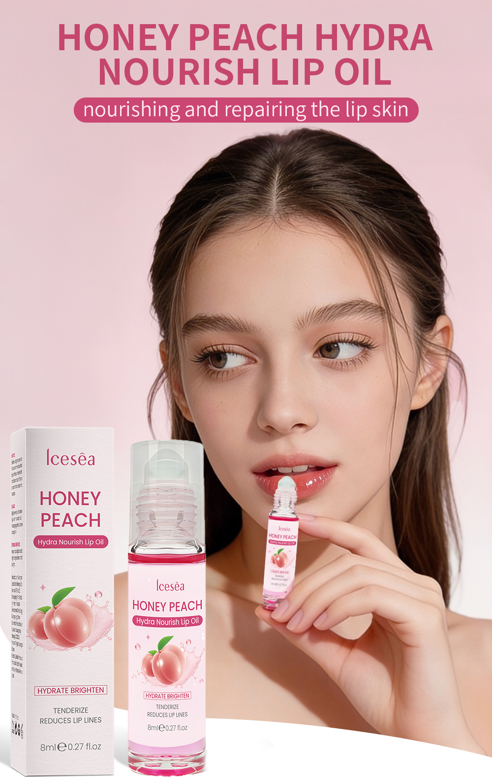 Icesea Honey Peach Lip Oil 8ml Hydrating Nourishing Lip Gloss Reduces Lip Lines OEM Wholesale(pic1)
