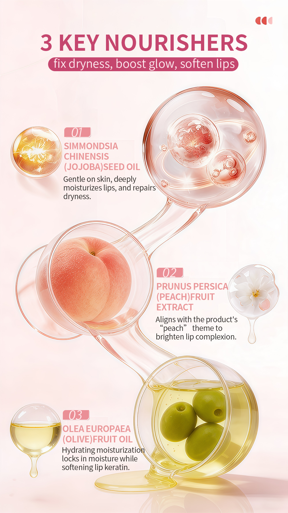 Icesea Honey Peach Lip Oil 8ml Hydrating Nourishing Lip Gloss Reduces Lip Lines OEM Wholesale(pic4)