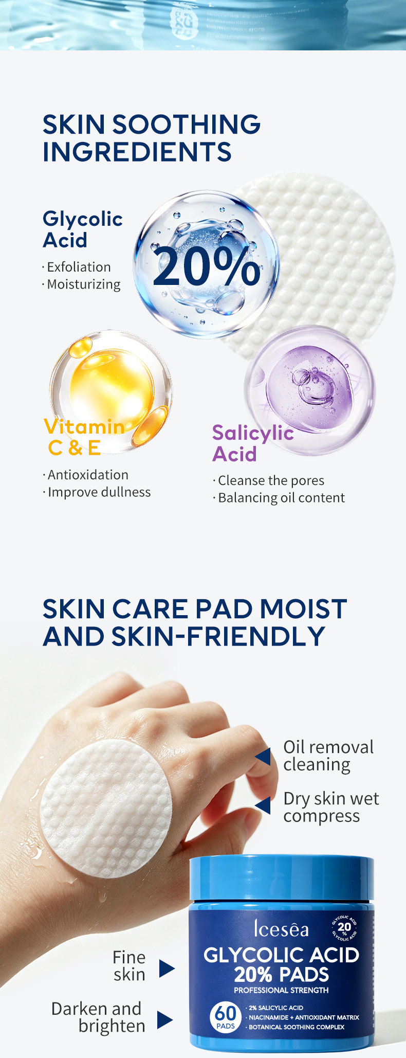 OEM Glycolic Acid 20% Resurfacing Pads Exfoliating Toner Chemical Peel Anti Aging Wrinkle Dark Spots Private Label Manufacturer(pic3)