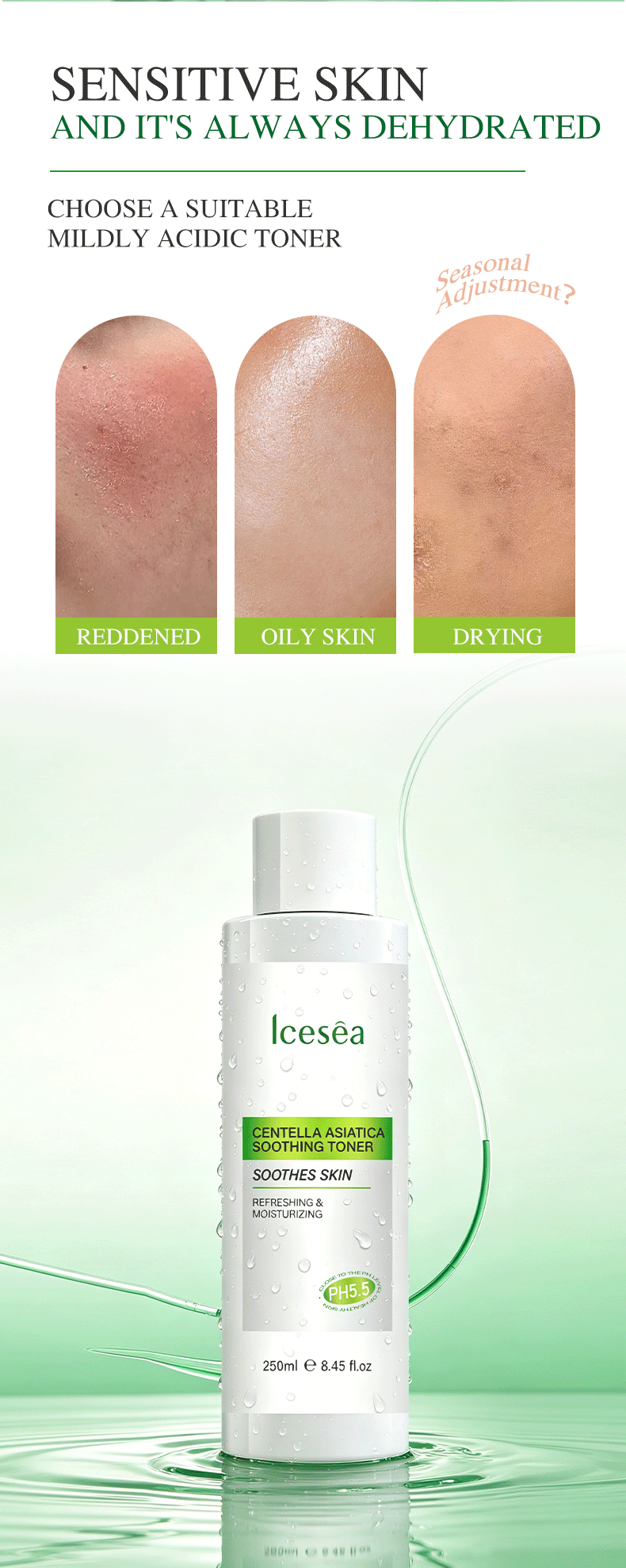 Private Label Centella Asiatica Soothing Toner pH Balanced Redness Relief Calming Barrier Repair for Sensitive Skin OEM(pic2)