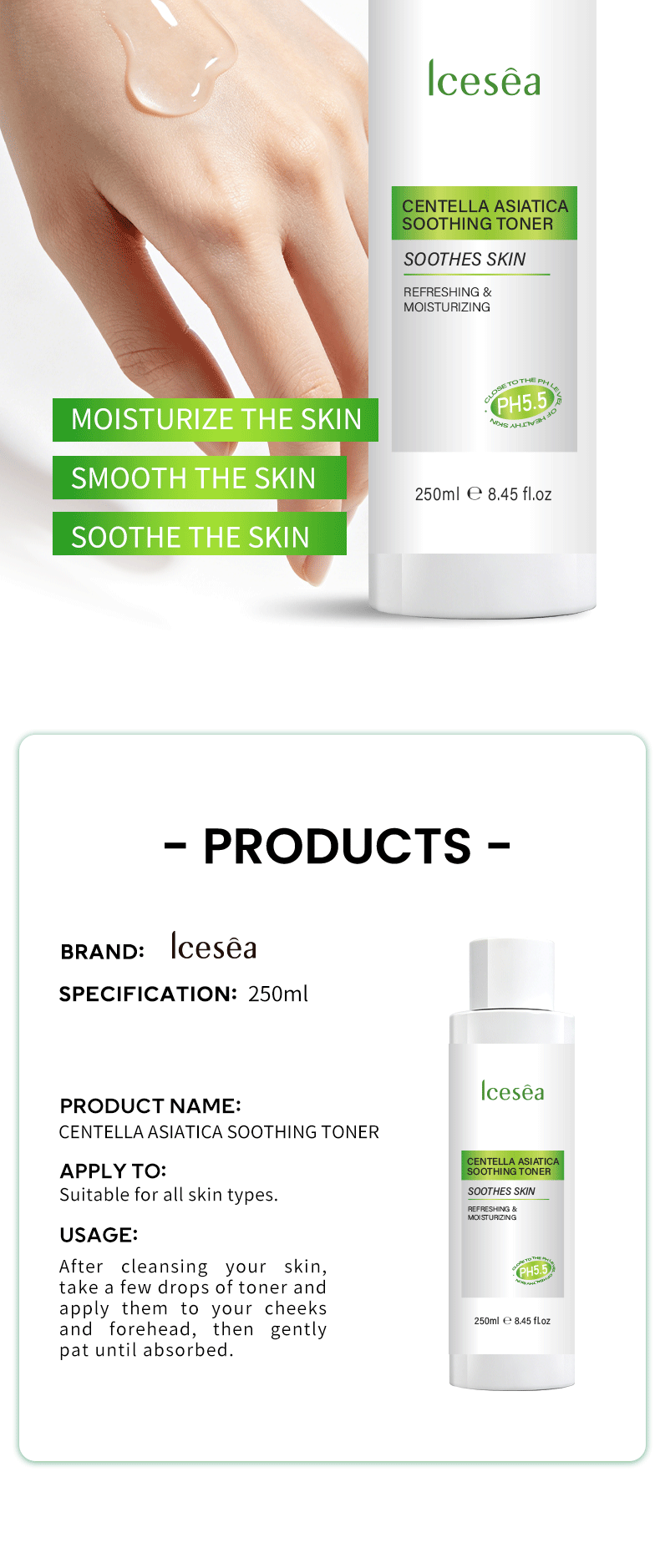 Private Label Centella Asiatica Soothing Toner pH Balanced Redness Relief Calming Barrier Repair for Sensitive Skin OEM(pic4)