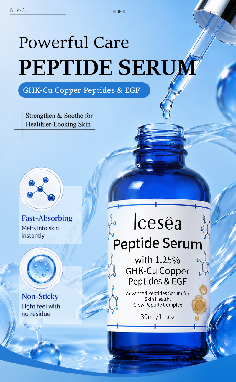 Icesea Private Label GHK-Cu Blue Copper Peptides EGF Skin Care Product 30ml Anti Aging Wrinkles Hydrating Whitening Face Serum(pic1)