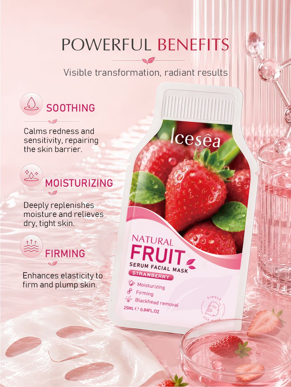 Private Label Niacinamide Hydrolyzed Collagen Strawberry Face Mask Brightening Anti Aging Hydrating OEM(pic3)