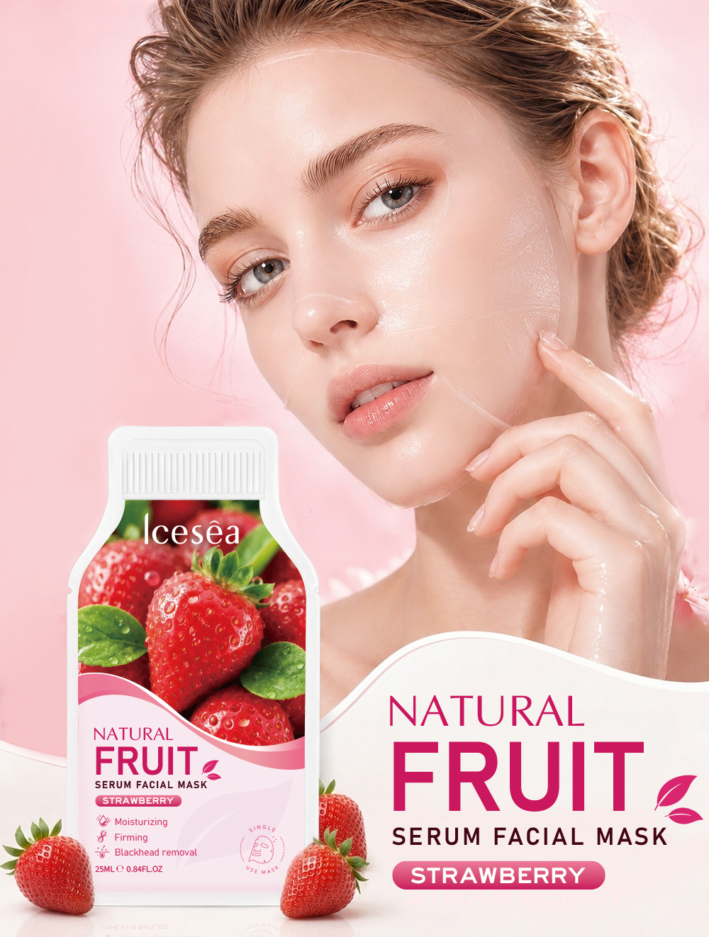 Private Label Niacinamide Hydrolyzed Collagen Strawberry Face Mask Brightening Anti Aging Hydrating OEM(pic1)