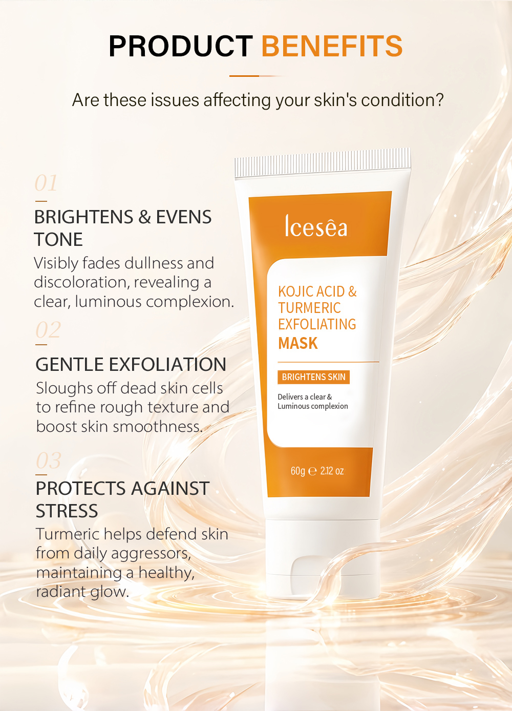 OEM ODM Kojic Acid Turmeric Peel Off Mask Gentle Exfoliating Skin Brightening Clear Complexion Facial Treatment Gel Film Mask60g(pic3)