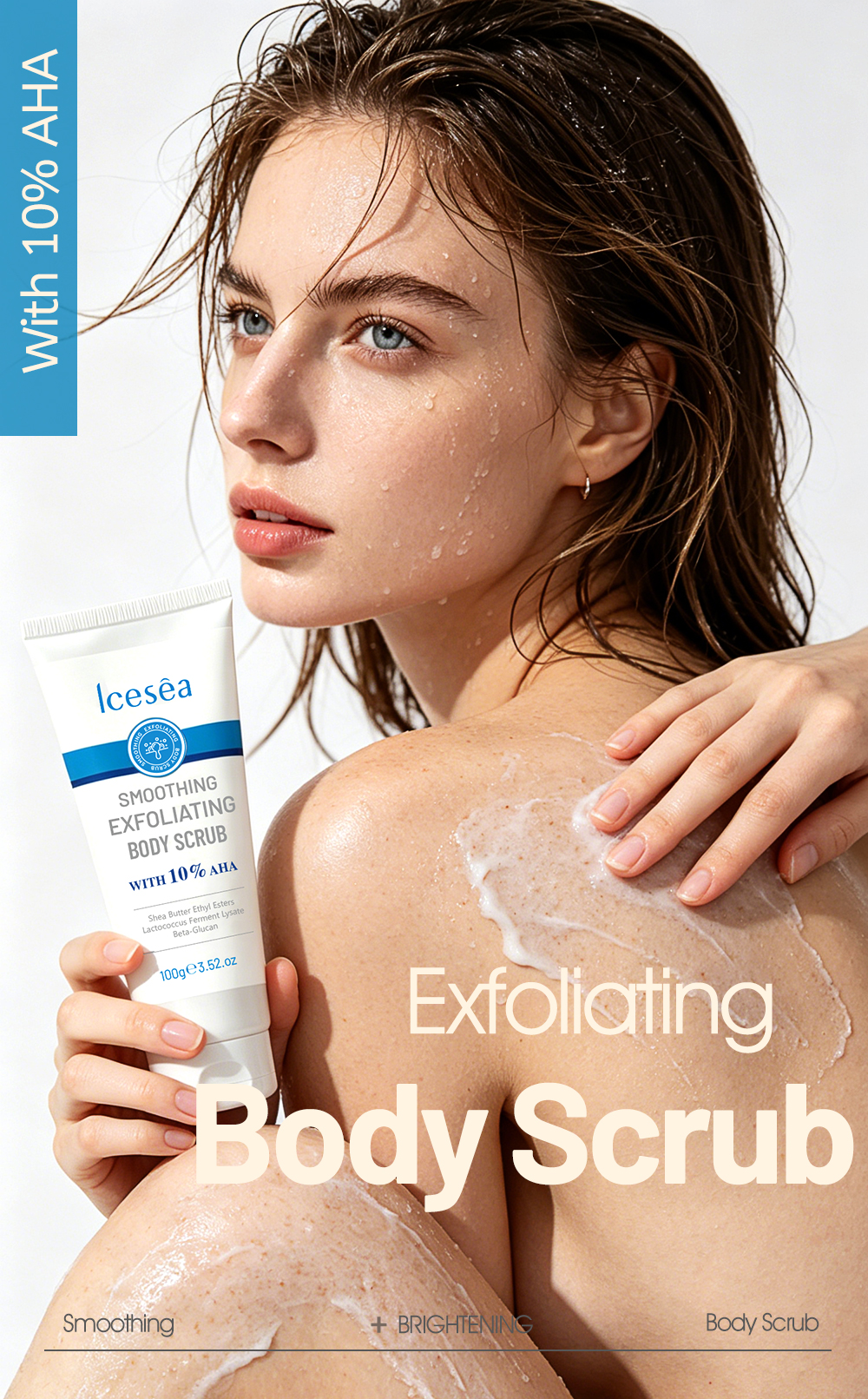 OEM Private Label 10% AHA Smoothing Exfoliating Body Scrub Shea Butter Moisturizing Rough Skin Polishing Treatment 100g(pic1)