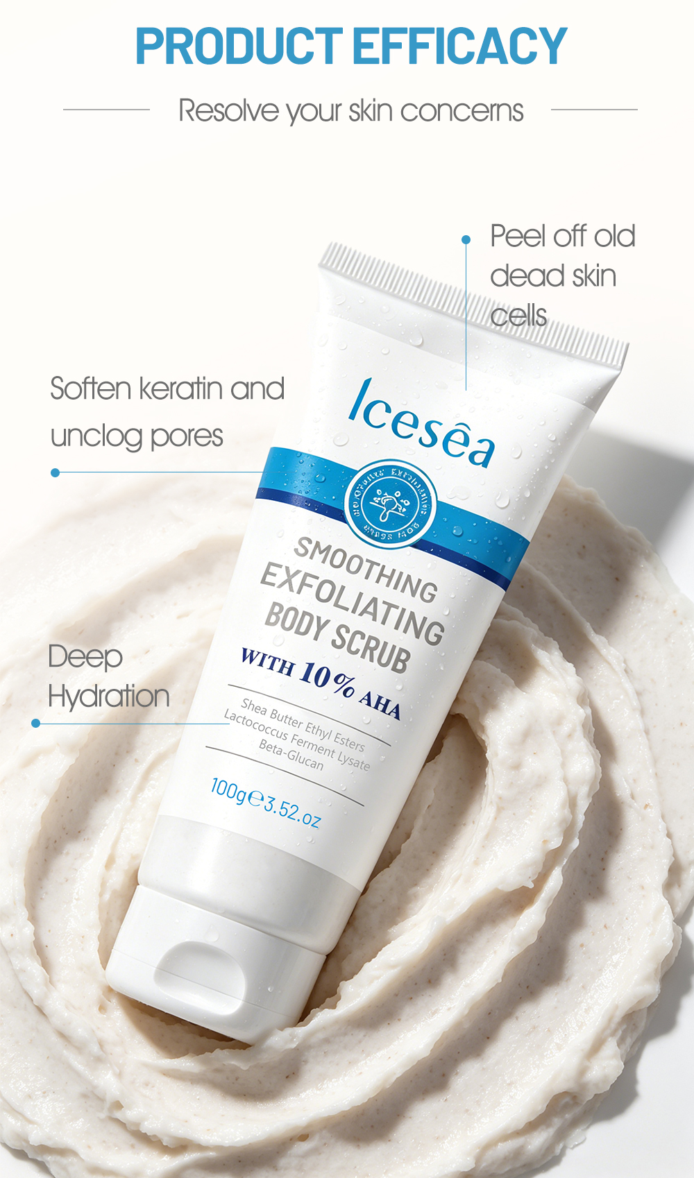 OEM Private Label 10% AHA Smoothing Exfoliating Body Scrub Shea Butter Moisturizing Rough Skin Polishing Treatment 100g(pic4)