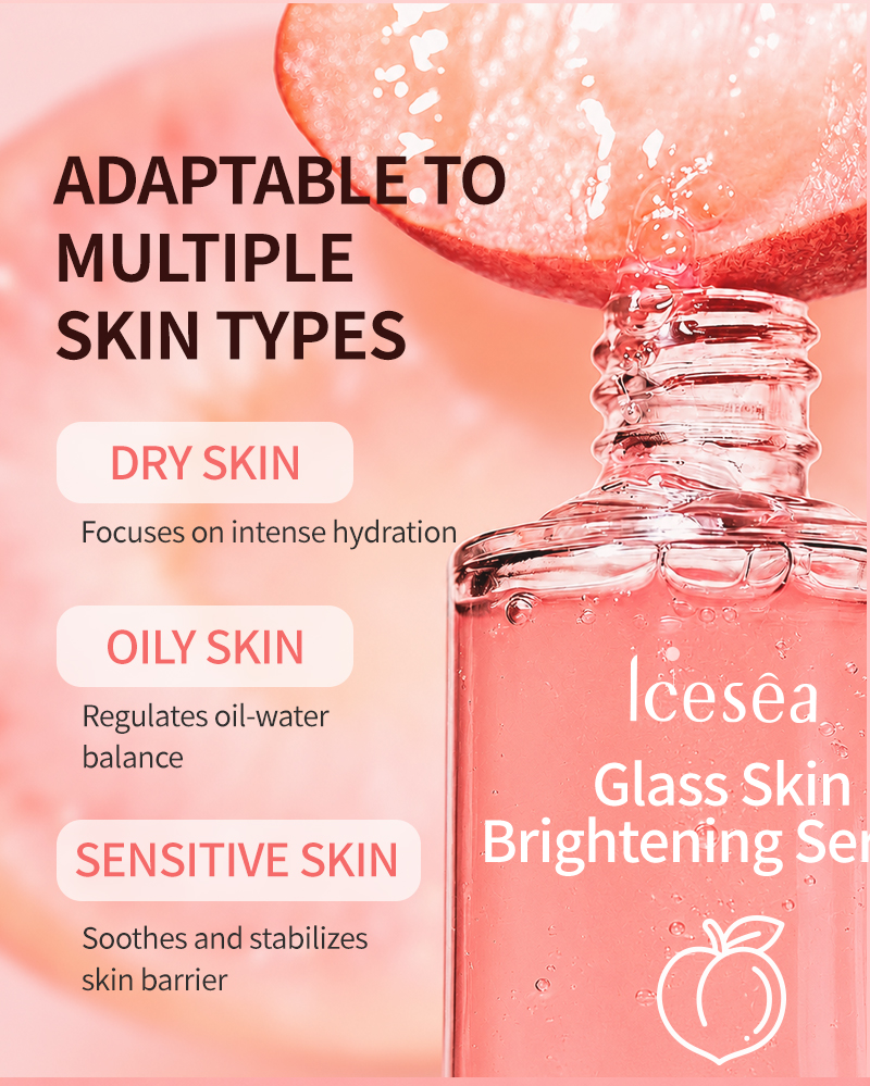 Icesea Private Label Hydrating Brightening Face Serum with Peach Extract & Hyaluronic Acid 30ml for Oily Skin(pic2)