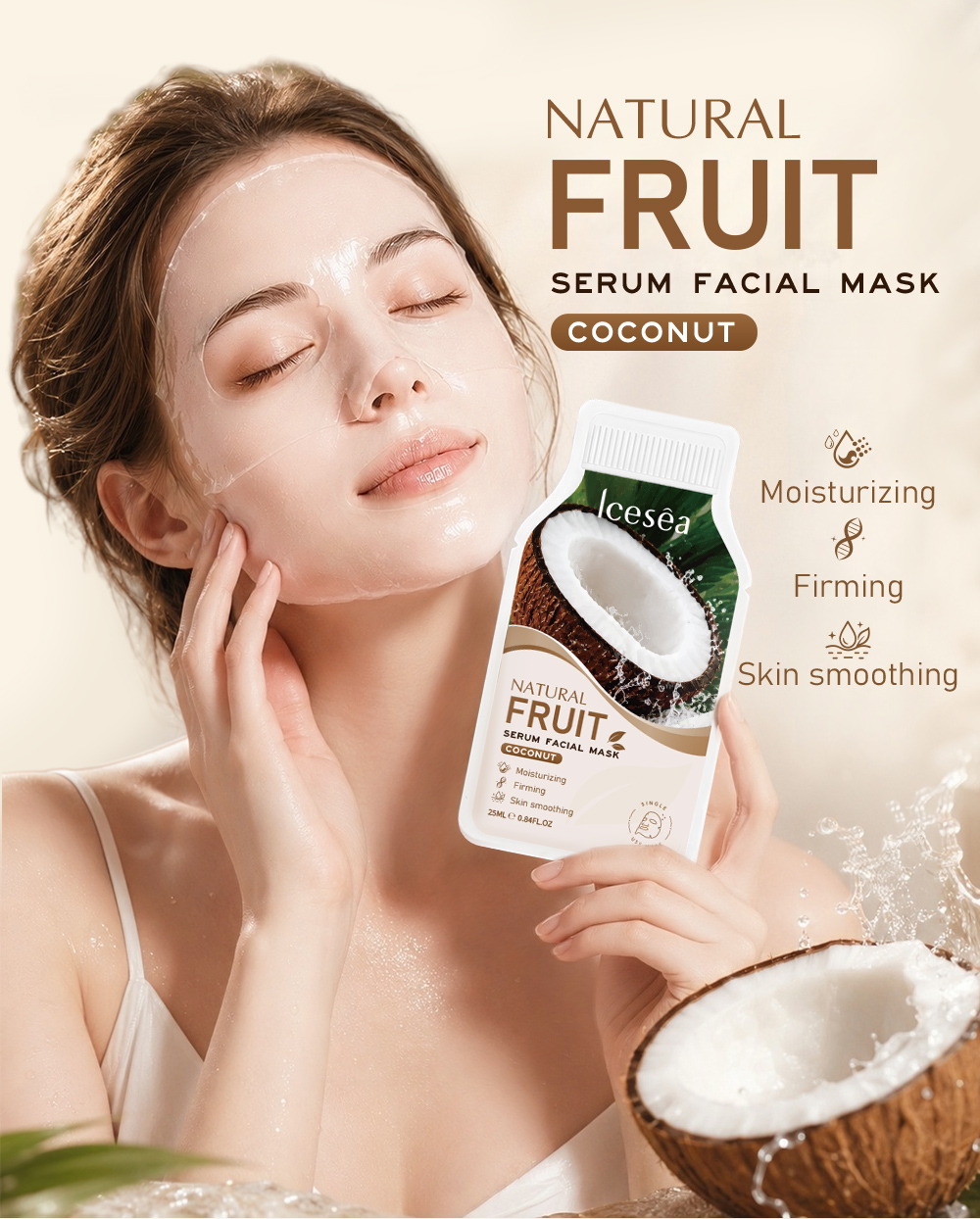 OEM Private Label Coconut Moisturizing Facial Mask, Firming & Smoothing Sheet Mask, 25ml Single-Use(pic1)